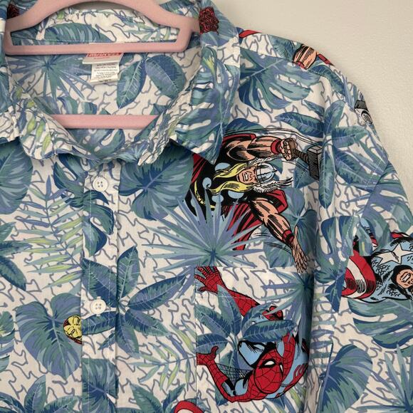 Marvel Aloha Shirt XXL Spiderman Hulk Iron Man Captain America Tropic - Picture 1 of 10